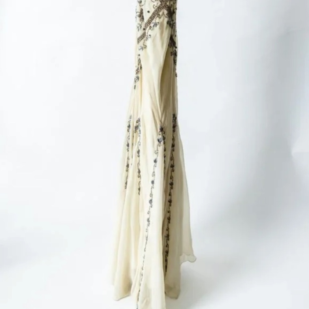 Vintage 90’s 100% Silk Beaded Dress Silk Slip Dress Backless White Gown Prom Y2K - Picture 8 of 16